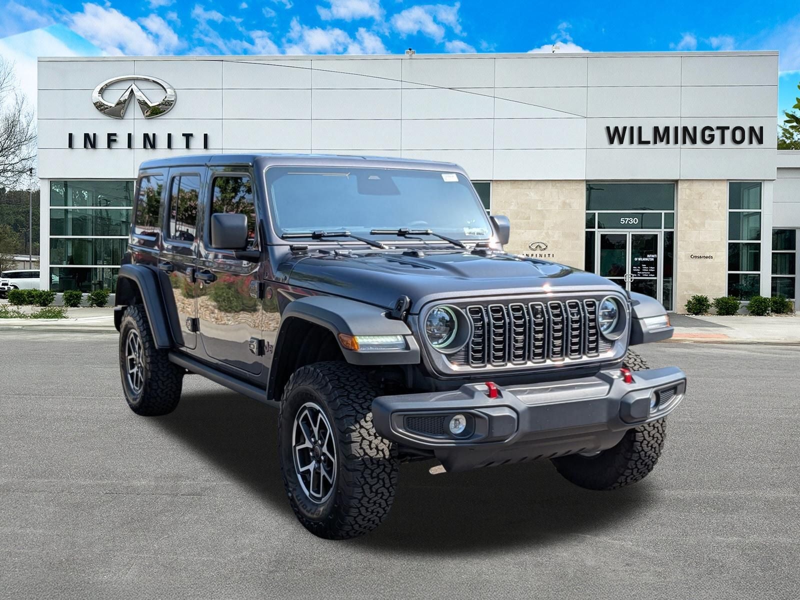 2026 Jeep Wrangler Rubicon in Granite Crystal Metallic Clearcoat — front three-quarter view