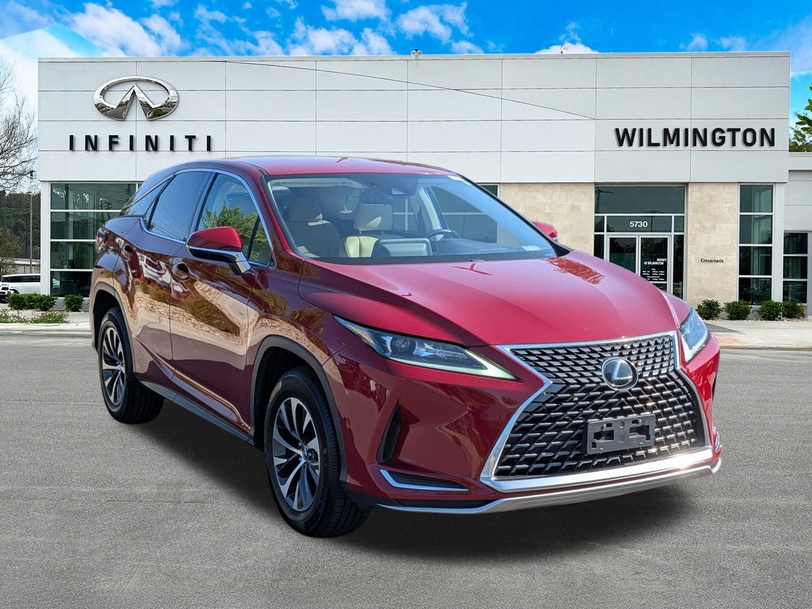 2020 Lexus RX 350 in Matador Red Mica — front three-quarter view