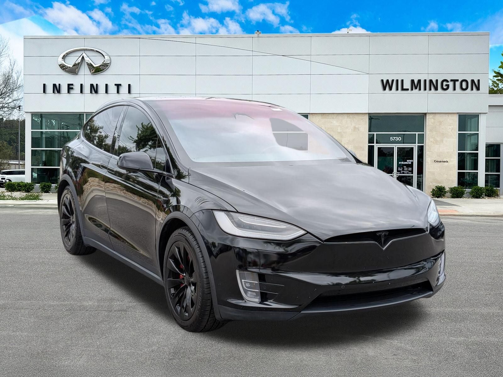 2020 Tesla Model X Long Range in Solid Black — front three-quarter view