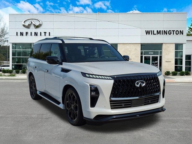 2027 INFINITI QX80 SPORT in Gray — front three-quarter view