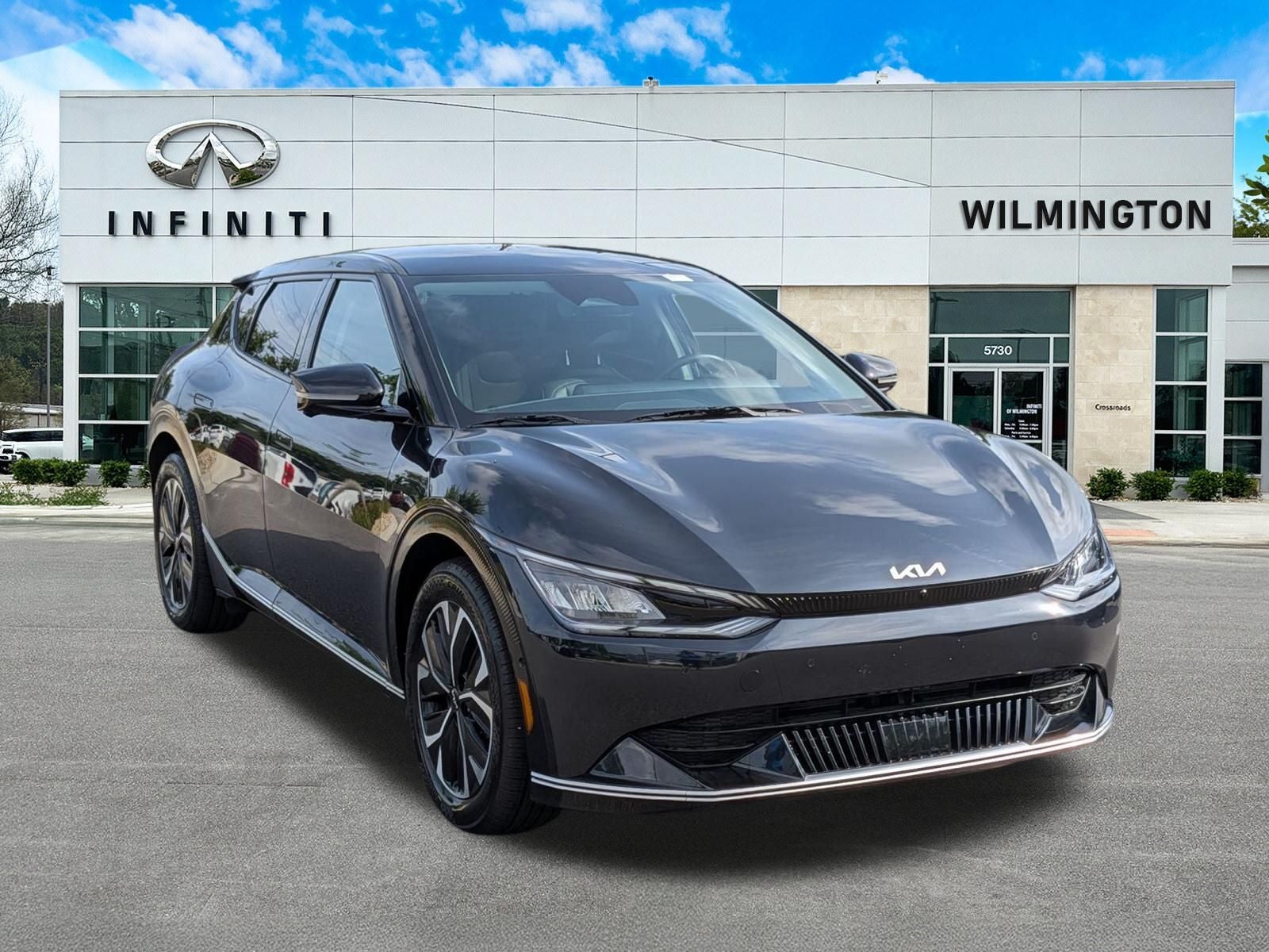 2024 Kia EV6 Wind in Gravity Blue — front three-quarter view