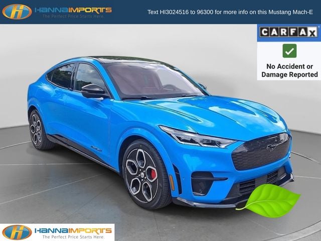 2022 Ford Mustang Mach-E GT in Grabber Blue Metallic — front three-quarter view