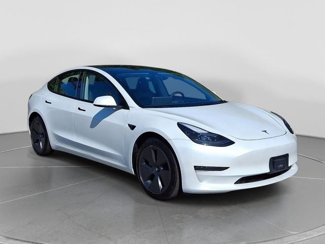 2023 Tesla Model 3 Long Range in Pearl White Multi-Coat — front three-quarter view