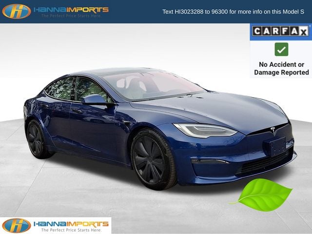 2021 Tesla Model S Plaid in Deep Blue Metallic — front three-quarter view