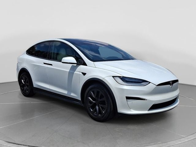 2022 Tesla Model X Plaid in Pearl White Multi-Coat — front three-quarter view