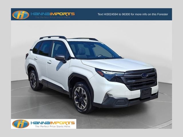 2025 Subaru Forester Premium in Crystal White Pearl — front three-quarter view