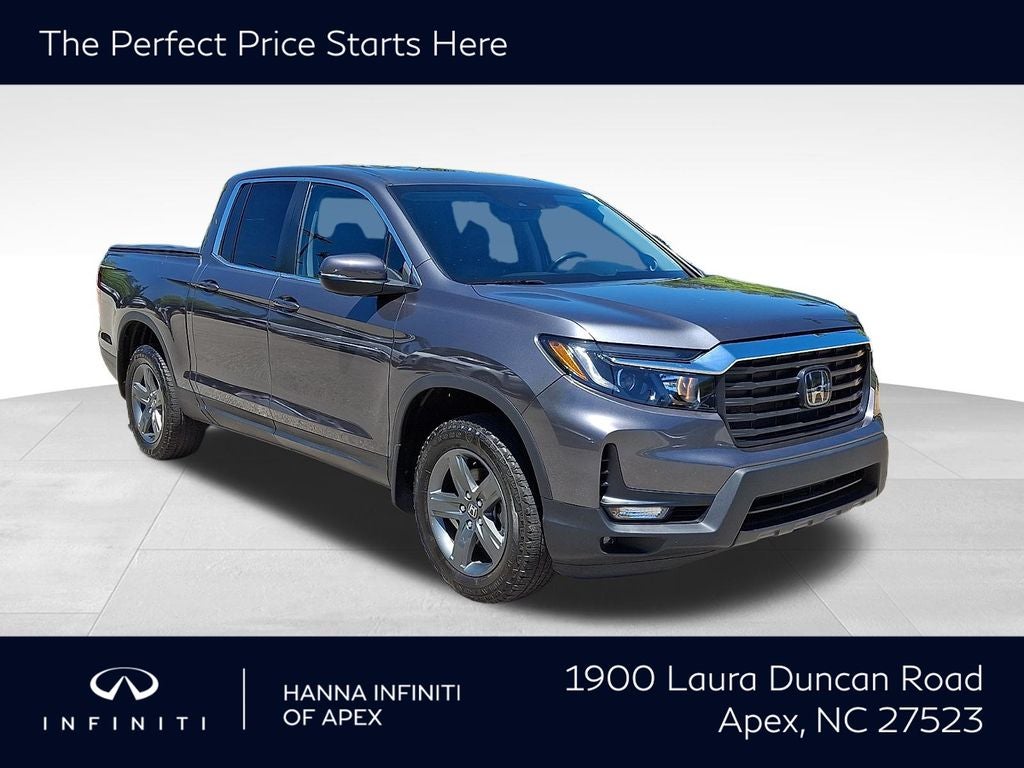 2023 Honda Ridgeline RTL in Modern Steel Metallic — front three-quarter view